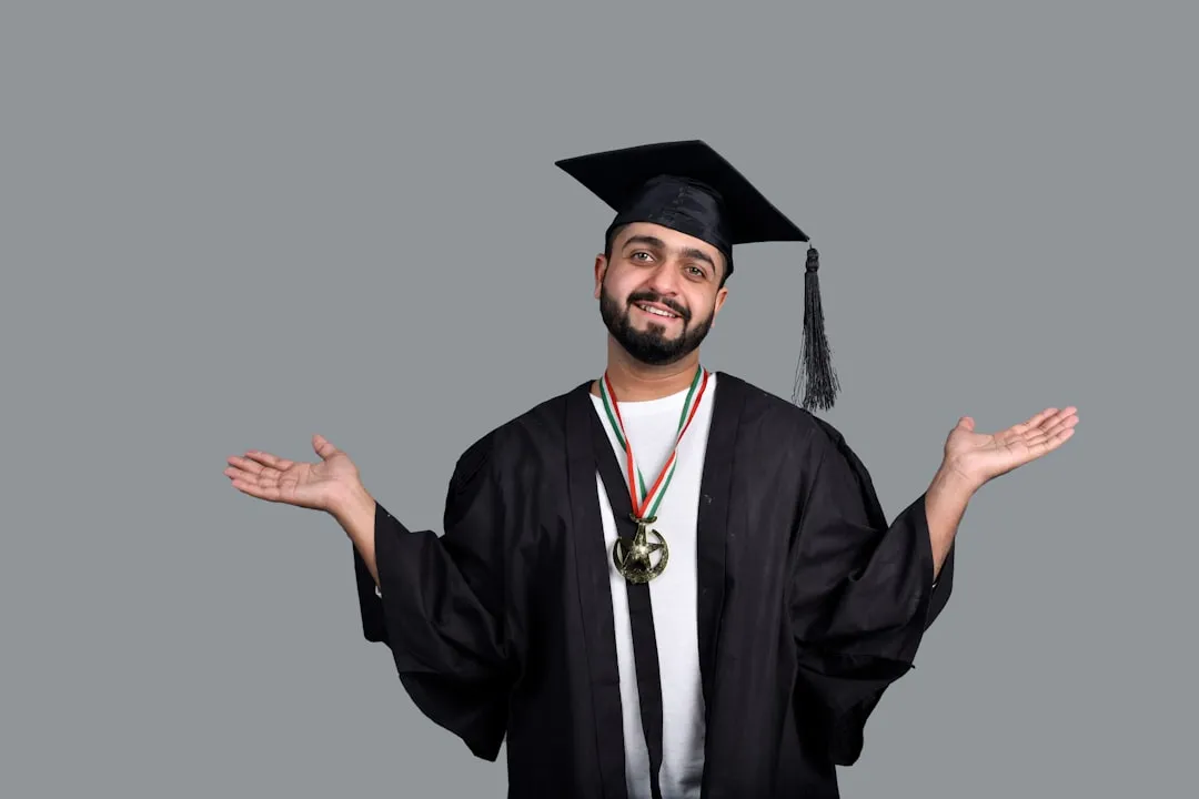 a man wearing a graduation cap and gown