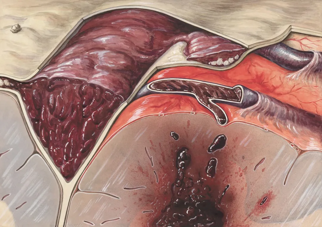 A severe brain hemorrhage with blood clots