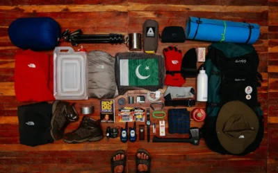 assorted items on brown wooden table