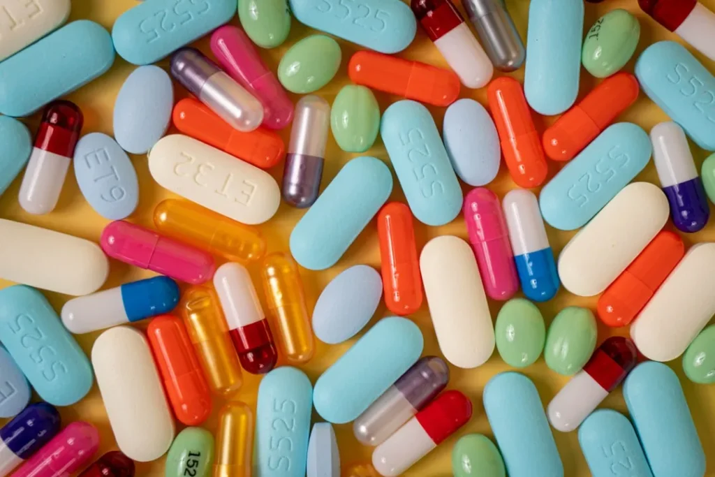 a pile of colored pills