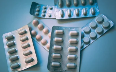white and blue medication pill blister pack