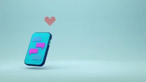 Smartphone with chat bubbles and a heart icon.