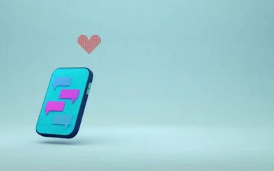 Smartphone with chat bubbles and a heart icon.